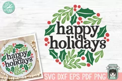 Happy Holidays Sign SVG, Christmas SVG, Xmas, Laurel Leaves Product Image 1