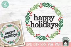 Happy Holidays Wreath SVG, Christmas Sign SVG, Xmas, Winter Product Image 1