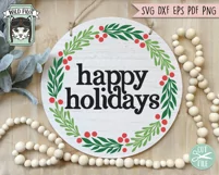 Happy Holidays Wreath SVG, Christmas Sign SVG, Xmas, Winter Product Image 2
