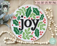 Joy SVG, Christmas Wreath SVG, Round Sign SVG, Xmas SVG Product Image 2