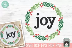 Joy Wreath SVG, Christmas SVG, Round Sign SVG, Xmas SVG Product Image 1