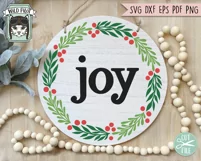 Joy Wreath SVG, Christmas SVG, Round Sign SVG, Xmas SVG Product Image 2