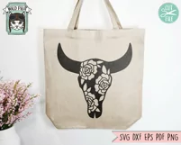 Flower Cow Skull SVG, Bull Skull SVG, Animal Skull SVG Product Image 4