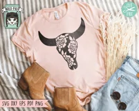 Flower Cow Skull SVG, Bull Skull SVG, Animal Skull SVG Product Image 2