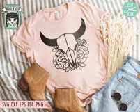 Floral Cow Skull SVG, Animal Skull SVG, Bull Skull SVG Product Image 2