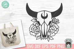 Floral Cow Skull SVG, Animal Skull SVG, Bull Skull SVG, Moon Product Image 1