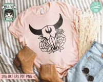 Floral Cow Skull SVG, Animal Skull SVG, Bull Skull SVG, Moon Product Image 2