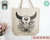 Floral Cow Skull SVG, Animal Skull SVG, Bull Skull SVG, Moon Product Image 3