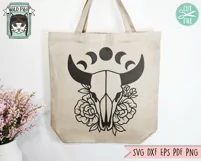Floral Cow Skull SVG, Animal Skull SVG, Moon Phases SVG Product Image 3