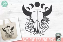 Floral Cow Skull SVG, Animal Skull SVG, Moon Phases SVG Product Image 1