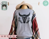 Cow Skull SVG, Bull Skull, Leaves, Animal Skull, Mystical Product Image 2