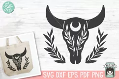 Cow Skull SVG, Bull Skull, Leaves, Animal Skull, Mystical Product Image 1