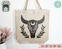 Cow Skull SVG, Bull Skull, Leaves, Animal Skull, Mystical Product Image 3