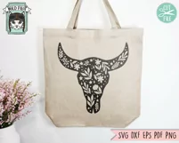 Cow Skull SVG, Bull Skull, Mystical, Leaves, Animal Skull Product Image 3