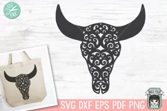 Mystical Cow Skull SVG, Animal Skull SVG, Bull Skull, Scroll Product Image 1