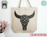 Mystical Cow Skull SVG, Animal Skull SVG, Bull Skull, Scroll Product Image 2