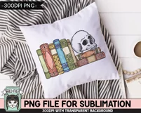 Book Lover SUBLIMATION PNG, Reading PNG, Halloween Skull PNG Product Image 2