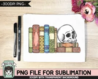 Book Lover SUBLIMATION PNG, Reading PNG, Halloween Skull PNG Product Image 4