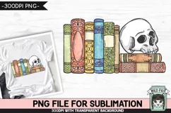 Book Lover SUBLIMATION PNG, Reading PNG, Halloween Skull PNG Product Image 1