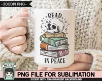 Book Lover SUBLIMATION PNG, Read PNG, Halloween Skull PNG Product Image 4