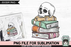 Book Lover SUBLIMATION PNG, Halloween Skull PNG, Reading PNG Product Image 1