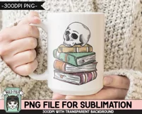 Book Lover SUBLIMATION PNG, Halloween Skull PNG, Reading PNG Product Image 3