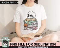 Book Lover SUBLIMATION PNG, Halloween Skull PNG, Reading PNG Product Image 2