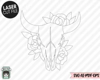 Skull Floral Laser SVG File, Cow Skull Flower Laser SVG File Product Image 2