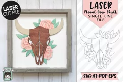 Skull Floral Laser SVG File, Cow Skull Flower Laser SVG File Product Image 1