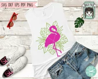 Flamingo SVG, Flamingo Leaves Cut File, Flamingo Tropical Product Image 3