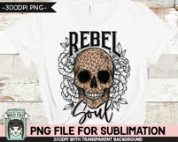 Floral Leopard Skull Sublimation PNG, Rebel Soul Skull PNG Product Image 2