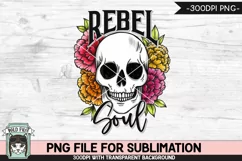 Floral Skull Sublimation Designs PNG, Rebel Soul Skull PNG Product Image 1