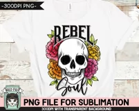 Floral Skull Sublimation Designs PNG, Rebel Soul Skull PNG Product Image 2