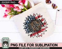 Sunflower American Flag USA Sublimation PNG, July 4th PNG Product Image 3