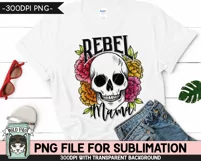 Floral Skull Sublimation PNG, Rebel Mama Flower Skull PNG Product Image 2