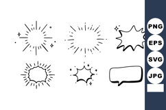 Six black hand-drawn sunburst and speech bubble vector eleme Product Image 1