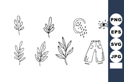 Hand Drawn Leaves Rain Eye And Pants Vector Illustration Set Product Image 1