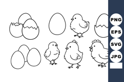 Chicken and Egg Vector Line Art Illustration for Easter or S Product Image 1