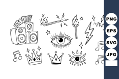 Hand Drawn Symbols of Music Crowns Eyes Lightning and Fire V Product Image 1