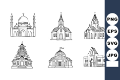 Set of six religious building vector icons including mosque Product Image 1