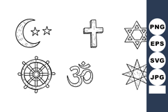 Religious symbols collection with crescent cross star dharma Product Image 1