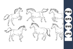Horses line art set with six dynamic horse poses black and w Product Image 1