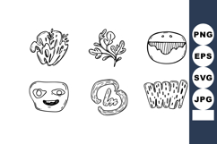 Hand-drawn simple food icons pepper tomato lettuce bread vec Product Image 1