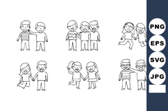 Kids holding hands and walking together in simple outline ve Product Image 1