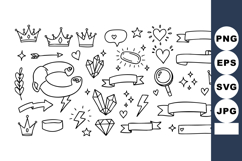 Hand Drawn Crowns Hearts Crystals and Decorative Banners Vec Product Image 1