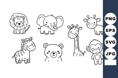 Cute black and white cartoon wild animals vector line art il Product Image 1