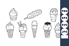 Various Ice Cream Cones and Popsicles Black and White Line A Product Image 1