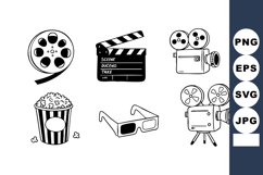 Movie Film Reel Clapperboard Popcorn and 3D Glasses Vector I Product Image 1