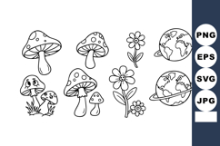 Black and white vector illustration of mushrooms flowers and Product Image 1