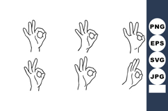 Hand Gesture Line Art Set with OK Sign in Simple Black Outli Product Image 1